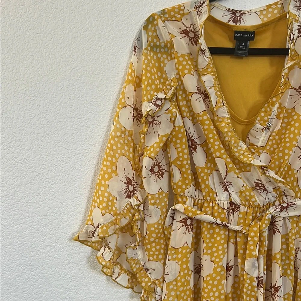 Floral Yellow Wrap Dress - Picture 5 of 6